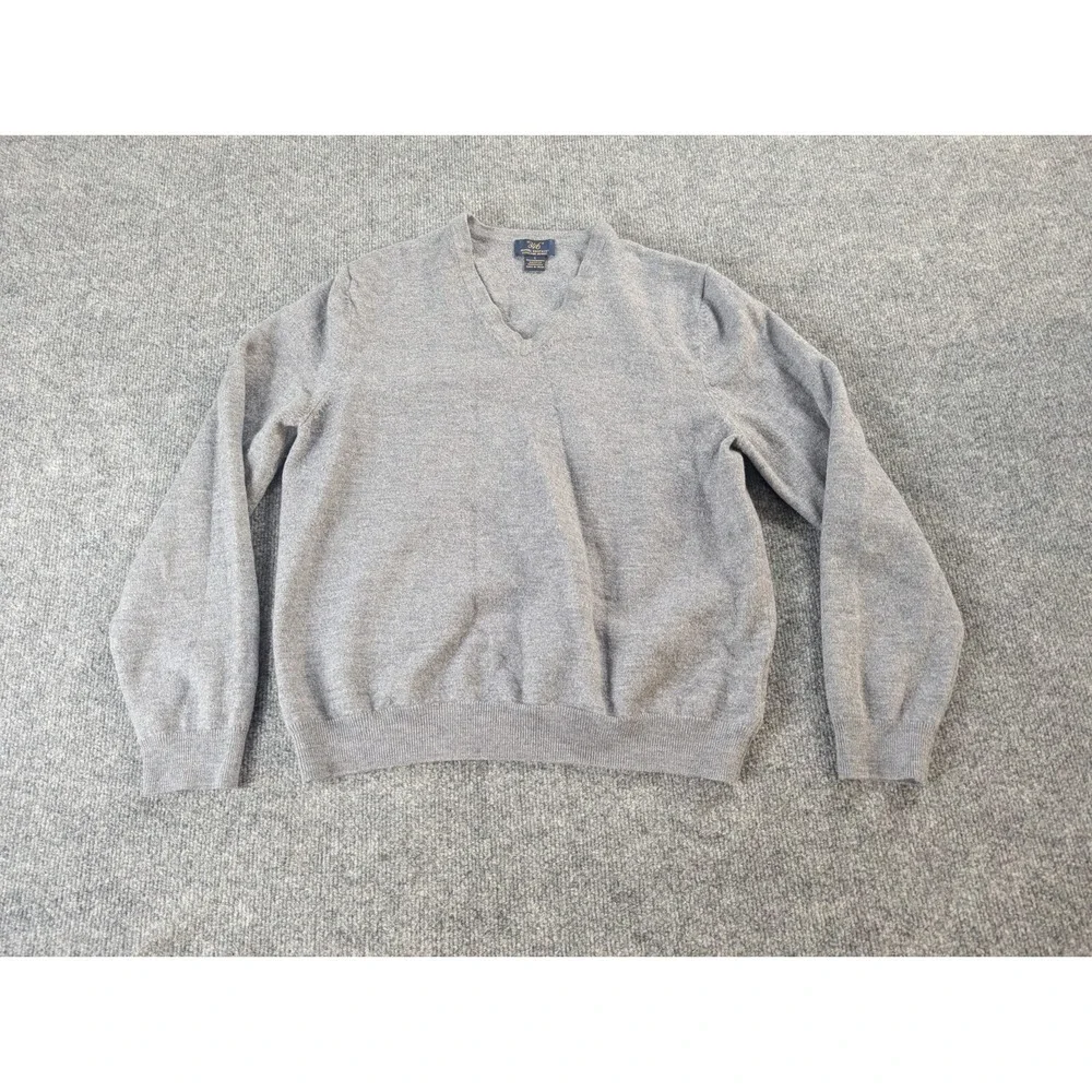 Brooks Brothers Sweater Mens Large Merino Wool Grey V-Neck  346
